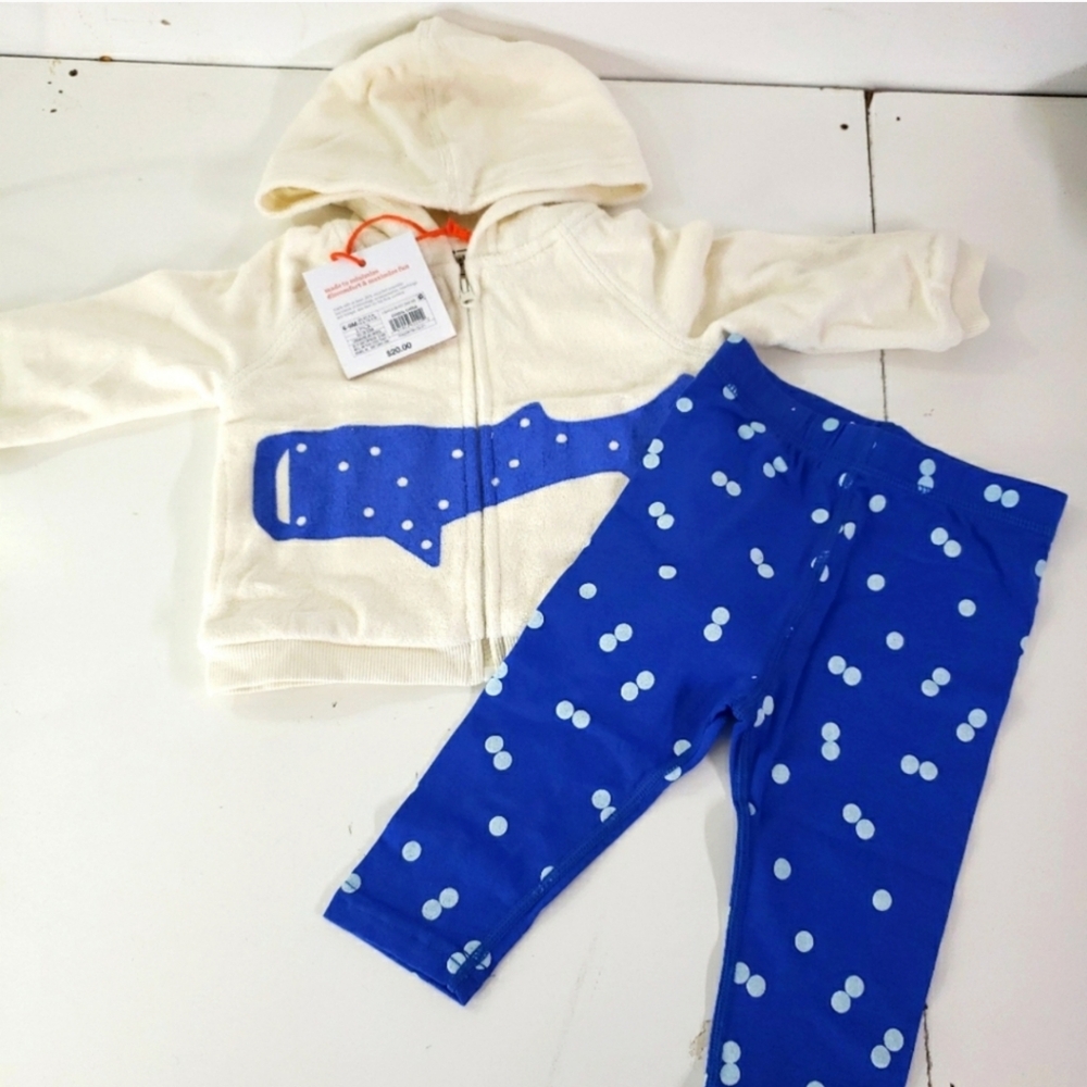 💚 Christian Robinson Whale Printed Polka Dot Zipoodie with Matching Pants